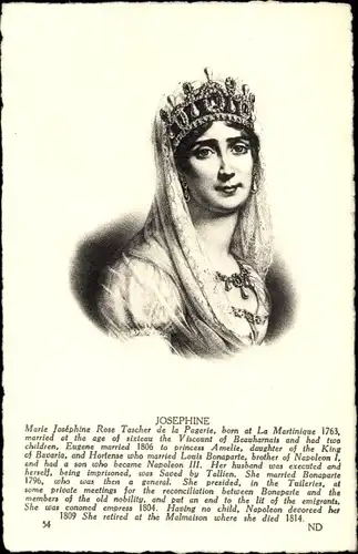 Künstler Ak Josephine, Erste Frau Napoleons, Portrait
