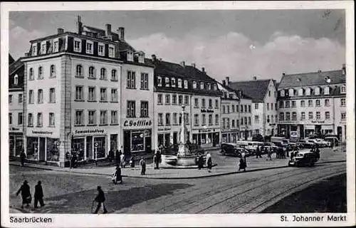 Ak St Johann Saarbrücken im Saarland, Blick auf den Markt, Geschäft L. Gottlieb