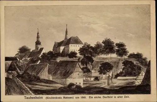 Künstler Ak Taubenheim Klipphausen in Sachsen, Historische Ortsansicht um 1840
