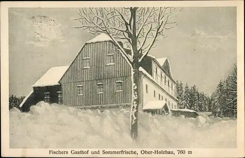 Ak Ober Holzhau Rechenberg Bienenmühle Erzgebirge, Fischers Gasthof, Winter