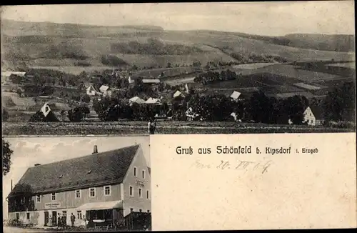 Ak Schönfeld Kipsdorf Altenberg im Erzgebirge, Gesamtansicht, Gasthof