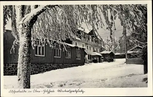 Ak Ober Holzhau Rechenberg Bienenmühle Erzgebirge, Fischerbaude im Winter