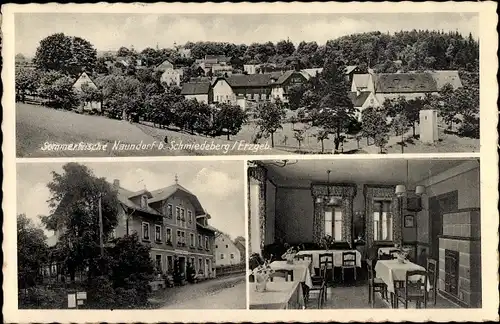 Ak Schmiedeberg im Erzgebirge, Teilansicht, Gasthof Naundorf, Aussen- und Innenansicht