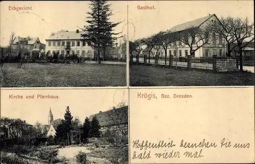 Ak Krögis Käbschütztal Sachsen, Erbgericht, Gasthof, Kirche und Pfarrhaus