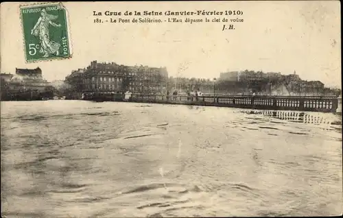 Ak Paris VII., Crue de la Seine Janvier 1910, Pont de Solferino