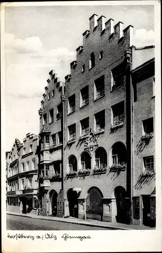 Ak Trostberg in Oberbayern, Straßenpartie, Giebelhaus