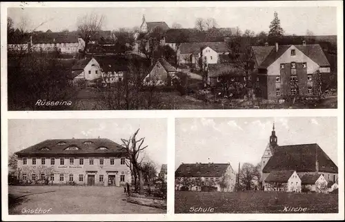 Ak Rüsseina Nossen in Sachsen, Gasthof, Schule, Kirche