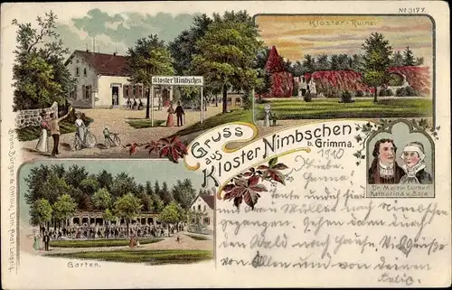 Litho Nimbschen Böhlen Grimma in Sachsen, Kloster Nimbschen, Martin Luther, Katharina v. Bora