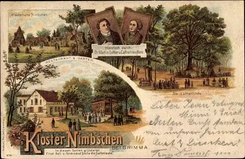 Litho Nimbschen Böhlen Grimma in Sachsen, Kloster Nimbschen, Martin Luther, Katharina v. Bora