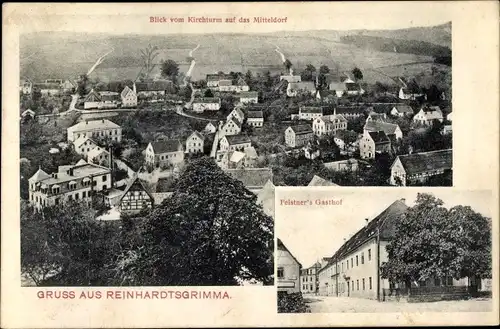 Ak Reinhardtsgrimma Glashütte im Osterzgebirge, Blick vom Kirchturm, Feistner's Gasthof