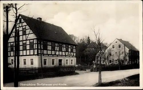 Ak Oberschöna in Sachsen, Dorfstrasse und Kirche