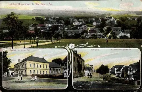 Ak Teichwolframsdorf Thüringen, Marktplatz, Gasthaus zum grünen Tal
