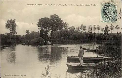 Ak La Roche Foulques Soucelles Maine et Loire, Partie am Wasser