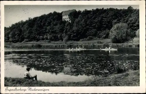 Ak Niederwenigern Hattingen an der Ruhr, Jugendherberge, Wasserpartie