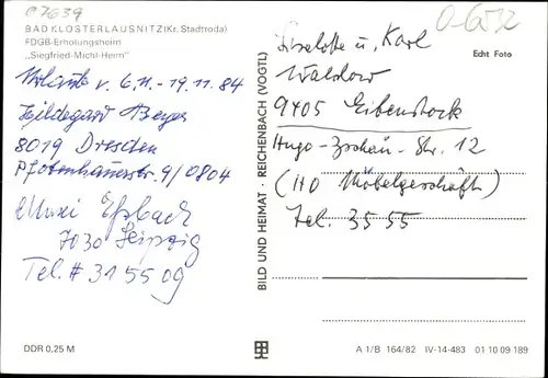 Ak Bad Klosterlausnitz in Thüringen, FDGB Erholungsheim Siegfried Michl Heim