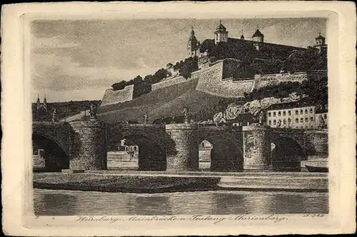 Künstler Ak Würzburg am Main Unterfranken, Mainbrücke, Festung, Marienberg