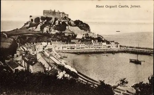 Ak Gorey Saint Martin Jersey Kanalinseln, Mont Orgueil Castle, Dampflok