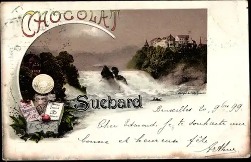 Ak Werbung von Chocolat Suebard, Schloss, Rheinfall Schaffhausen