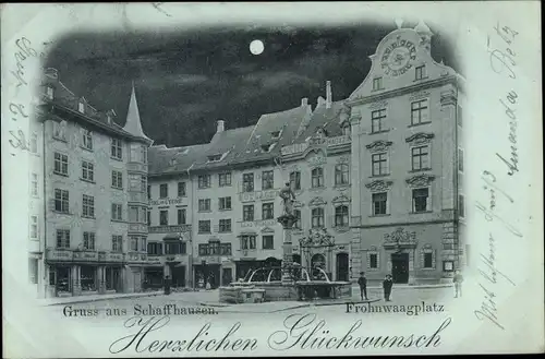 Mondschein Ak Schaffhausen am Rhein Schweiz, Frohnwaagplatz