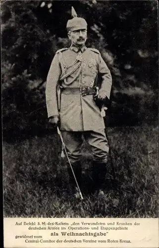Ak Kaiser Wilhelm II, Standportrait, Uniform, Pickelhaube, Orden, Säbel