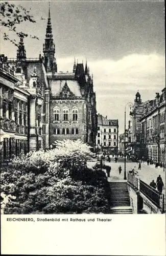 Ak Liberec Reichenberg Stadt, Straßenbild, Rathaus, Theater