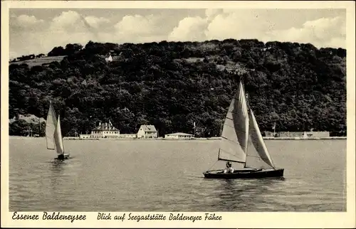 Ak Essen im Ruhrgebiet, Segelboote auf dem Baldeneysee, Seegaststätte Baldeneyer Fähre