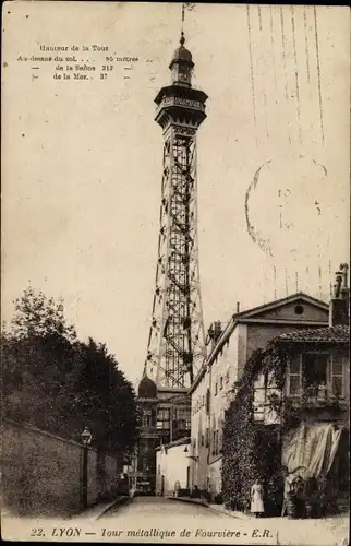 Ak Lyon Rhône, Tour metallique de Fourviere