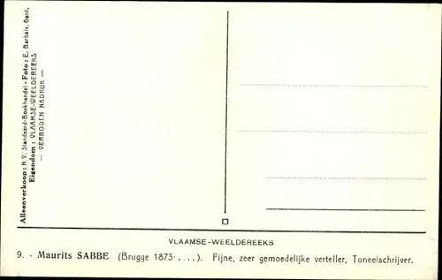 Ak Belgischer Schriftsteller Maurits Sabbe, Portrait