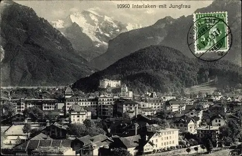 Ak Interlaken Kanton Bern Schweiz, Panorama mit Jungfrau