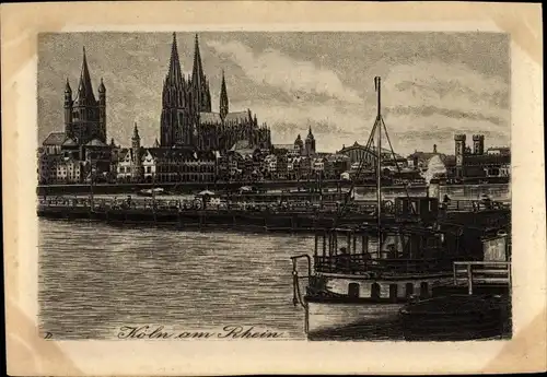 Künstler Ak Köln am Rhein, Dom, Schiffbrücke, Groß St Martin