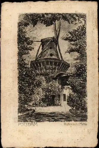 Künstler Ak Potsdam in Brandenburg, Historische Mühle im Park Sanssouci