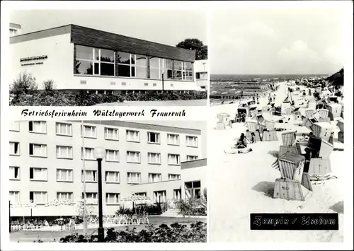 Ak Ostseebad Zempin auf Usedom, Betriebsferienheim Wälzlagerwerk Fraureuth, Strand