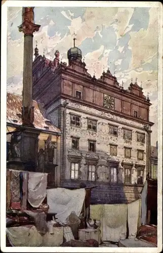 Künstler Ak Plzeň Pilsen Stadt, Rathaus