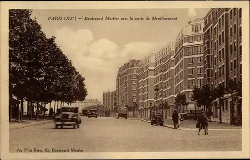Ak Paris XX Ménilmontant, Boulevard Mortier vers la porte de Menilmontant