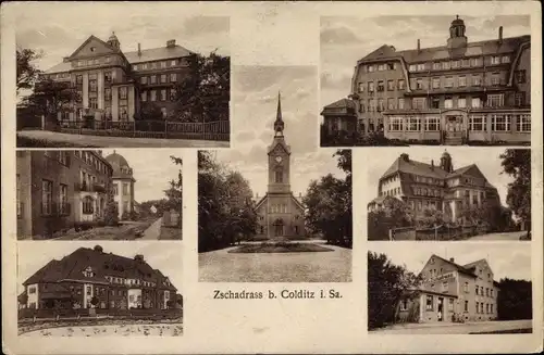 Ak Zschadraß Colditz in Sachsen, Häuseransichten, Kirche