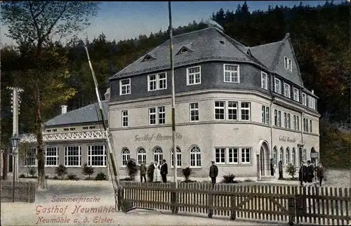 Ak Neumühle an der Elster Greiz in Thüringen, Sommerfrische Gasthof Neumühle