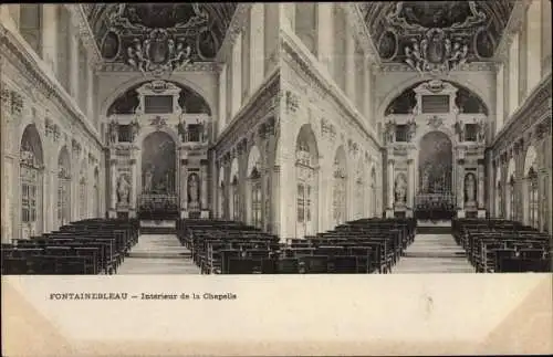 Stereo Ak Fontainebleau Seine et Marne, Interieur de la Chapelle