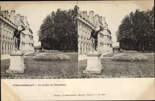 Stereo Ak Fontainebleau Seine et Marne, Le Jardin de l'Empereur