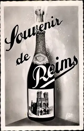 Ak Reims Marne, Sektflasche, Souvenir