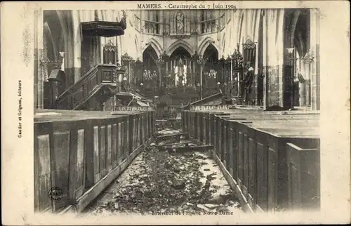 Ak Mamers Sarthe, Catastrophe du 7 juin 1904, Interieur de l'Eglise Notre Dame