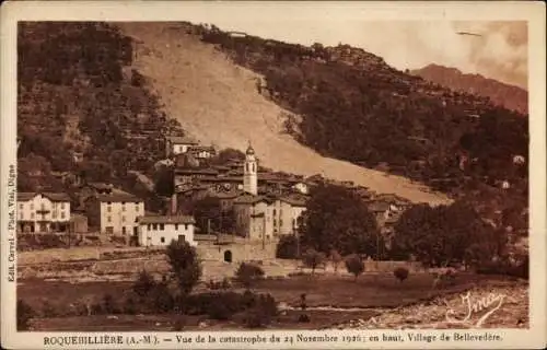 Ak Roquebillière Alpes Maritimes, Vue de la catastrophe 1926, Village de Bellevedere