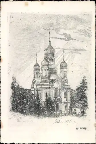 Künstler Ak Liebig, B., Wiesbaden in Hessen, Russisch-orthodoxe Kirche