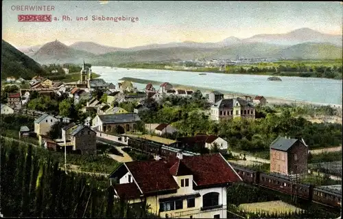 Ak Oberwinter am Rhein Remagen, Teilansicht aus der Vogelschau, Siebengebirge, Rheinpartie