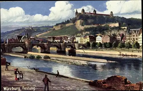 Künstler Ak Würzburg am Main Unterfranken, Festung