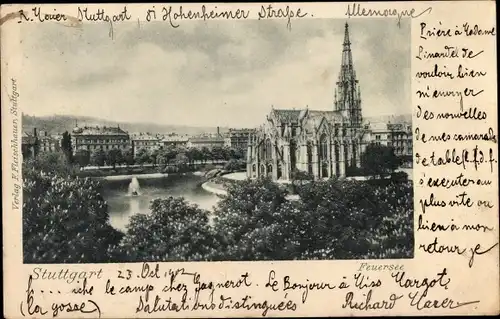 Ak Stuttgart am Neckar, Feuersee, Kirche