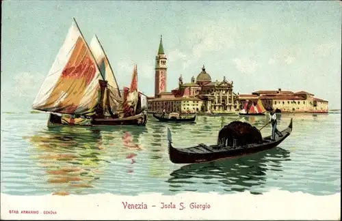 Ak Venezia Venedig Veneto, Isola S. Giorgio, Segelboot, Loeflunds diaetetische Präparate