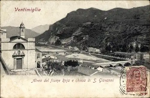 Ak Ventimiglia Liguria, Alveo del fiume Roja e chiesa di S. Giovanni