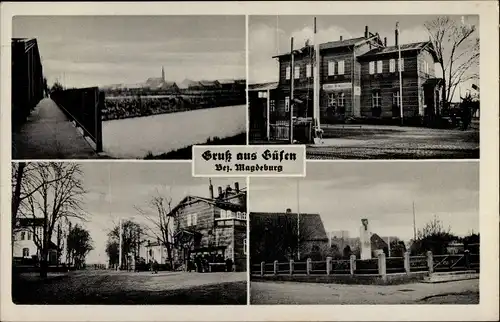 Ak Güsen Elbe Parey in Sachsen Anhalt, Bahnhof, Denkmal, Brücke