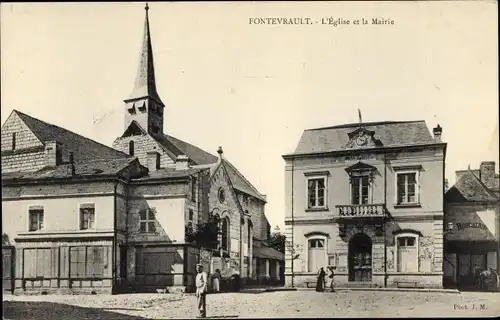 Ak Fontevrault Maine-et-Loire, L'Eglise et la Mairie