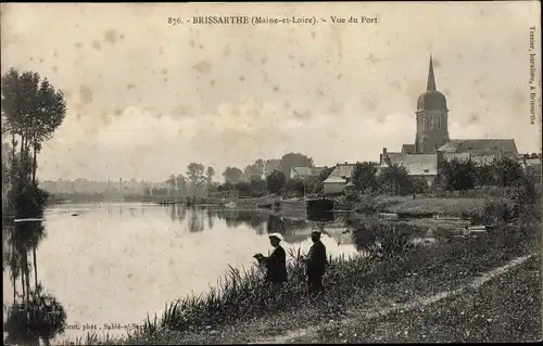 Ak Brissarthe Maine et Loire, Vue du Port, Eglise